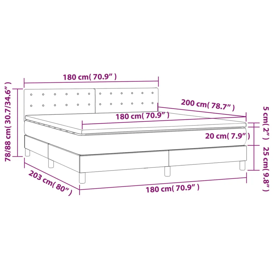 Sommier à lattes de lit matelas et LED Gris clair 180x200 cm - 9