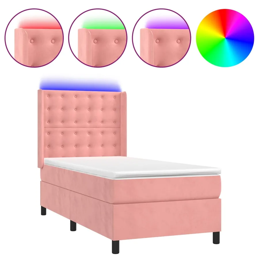 Sommier à lattes de lit matelas et LED Rose 90x190 cm Velours - 2