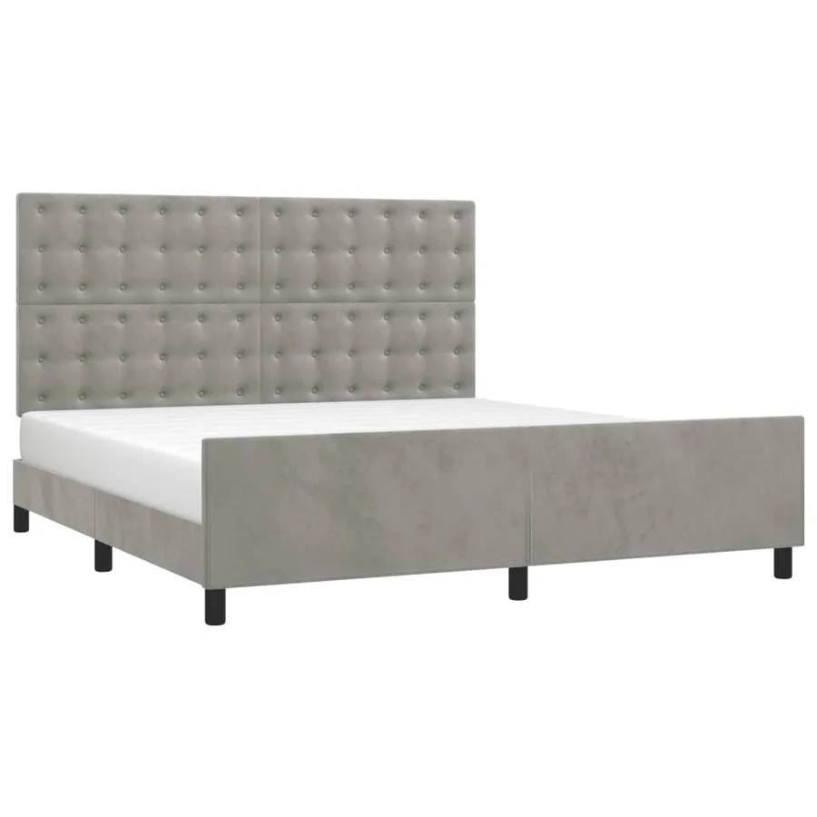 Cadre de lit sans matelas gris clair velours - 3