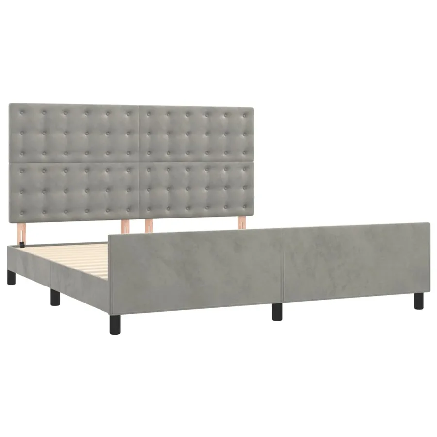 Cadre de lit sans matelas gris clair velours - 4