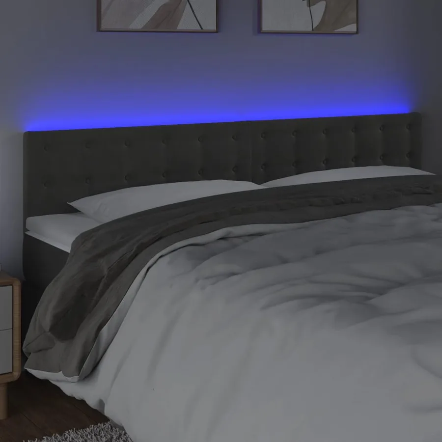 Tête de lit à LED Gris foncé 180x5x78/88 cm Velours - 3