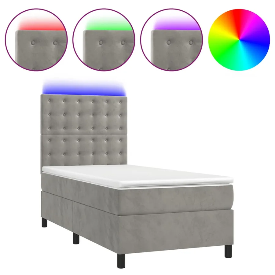 Sommier à lattes de lit et matelas et LED Gris clair 90x200 cm - 2