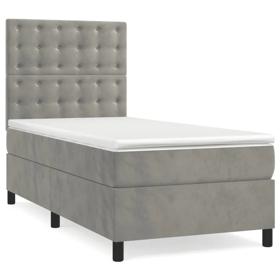 Sommier à lattes de lit et matelas et LED Gris clair 90x200 cm - 3