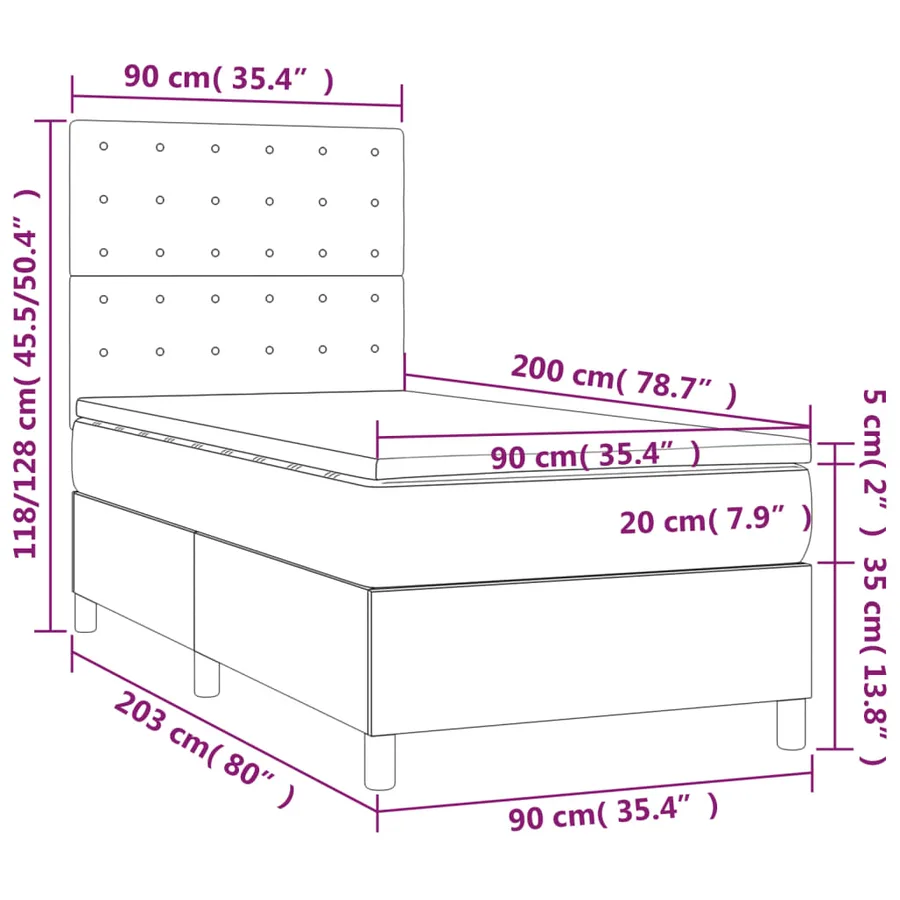 Sommier à lattes de lit et matelas et LED Gris clair 90x200 cm - 9