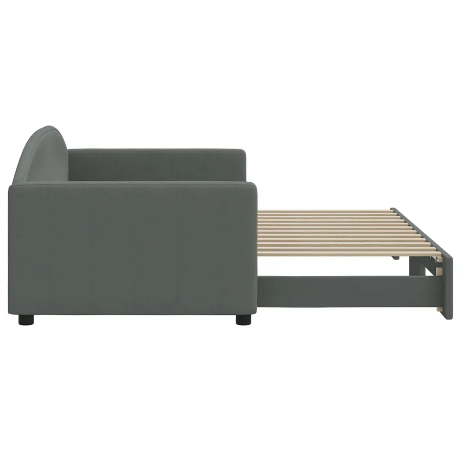 Lit de jour avec gigogne sans matelas gris foncé 90x200 cm - 4