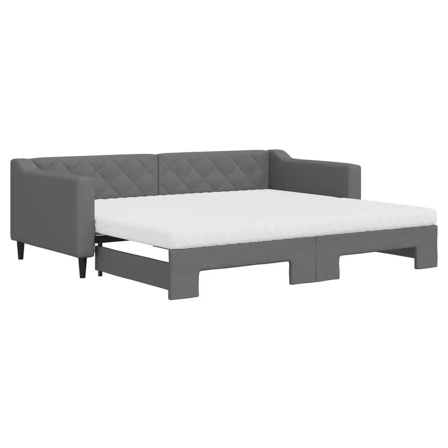 Lit de jour avec gigogne et matelas gris foncé 90x200 cm tissu - 2