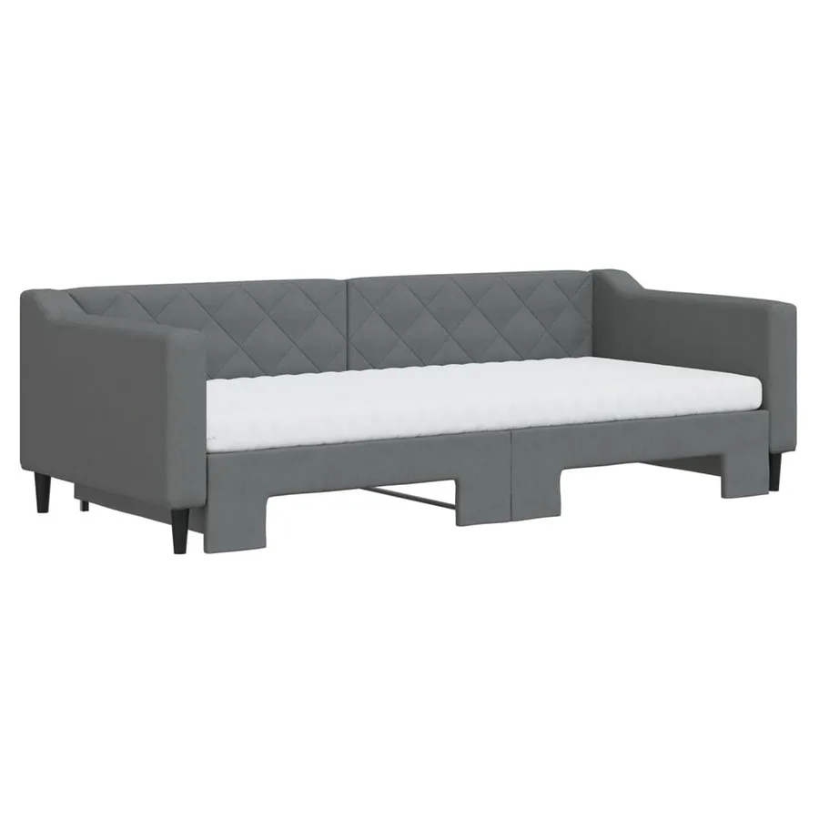 Lit de jour avec gigogne et matelas gris foncé 90x200 cm tissu - 3