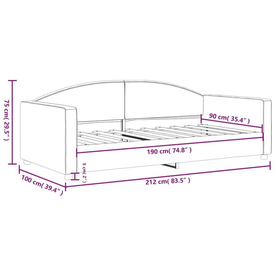 Lit de repos sans matelas gris foncé 90x190 cm tissu - 8