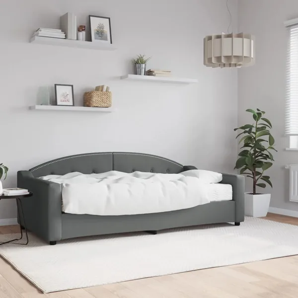 Lit de jour avec matelas gris foncé 90x190 cm tissu