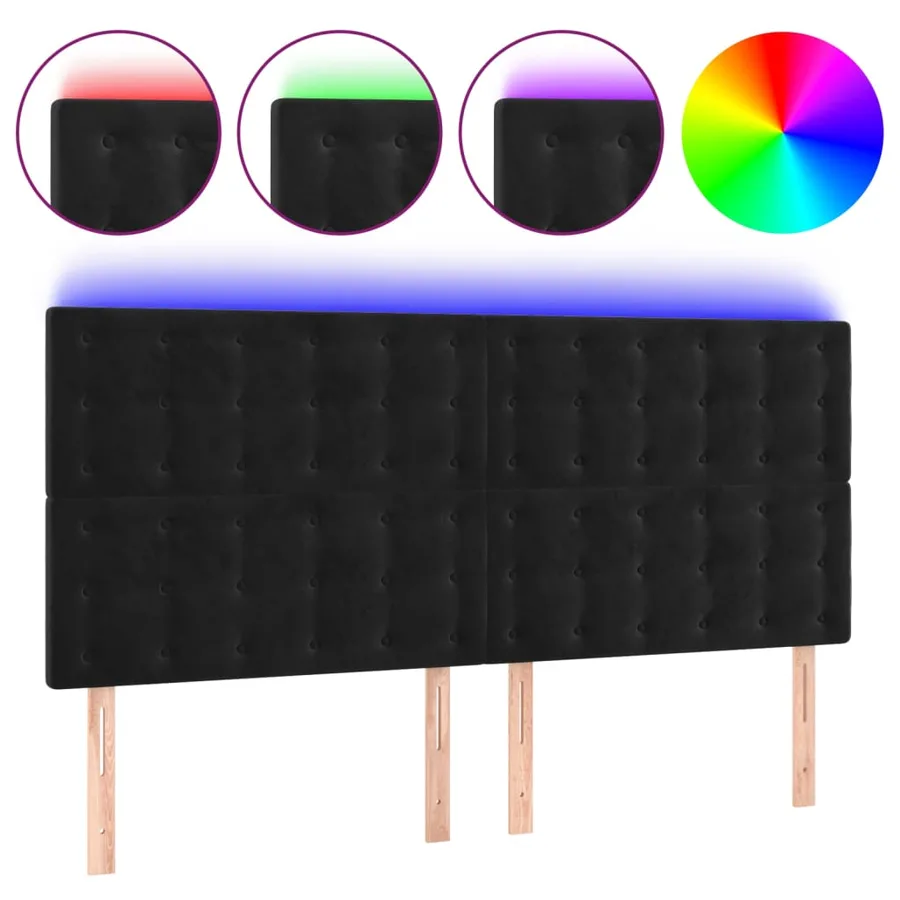 Tête de lit à LED Noir 200x5x118/128 cm Velours - 2