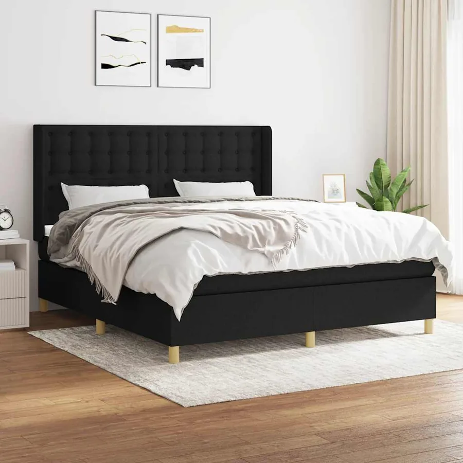 Sommier à lattes de lit avec matelas Noir 180x200 cm Tissu