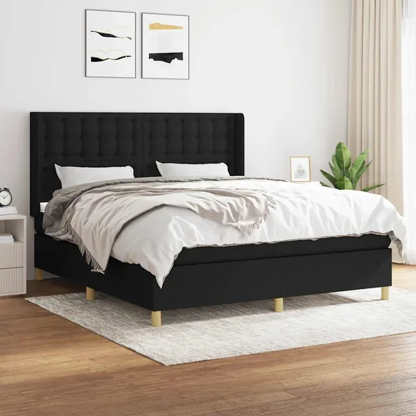 Sommier à lattes de lit avec matelas Noir 180x200 cm Tissu