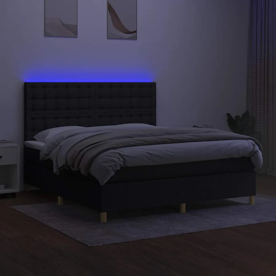 Sommier à lattes de lit et matelas et LED Noir 180x200 cm Tissu - 4