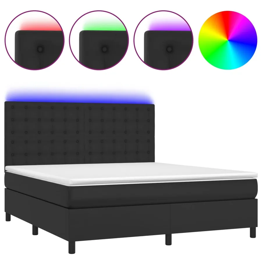 Sommier à lattes de lit avec matelas et LED Noir 180x200 cm - 2