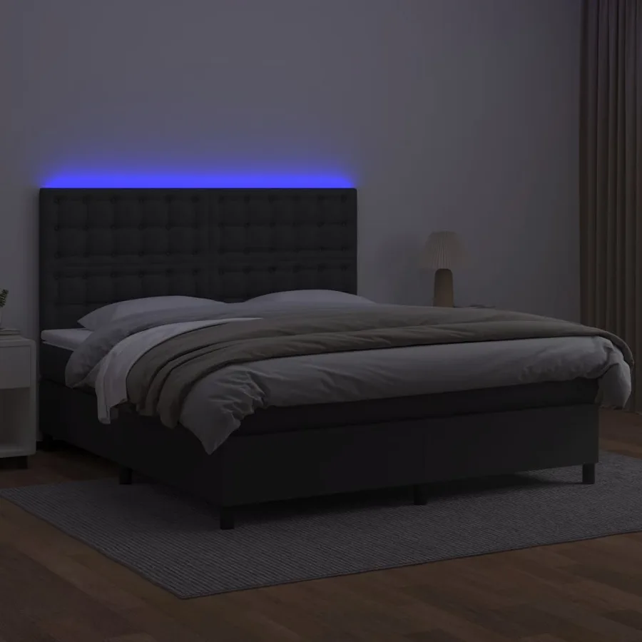 Sommier à lattes de lit avec matelas et LED Noir 180x200 cm - 4