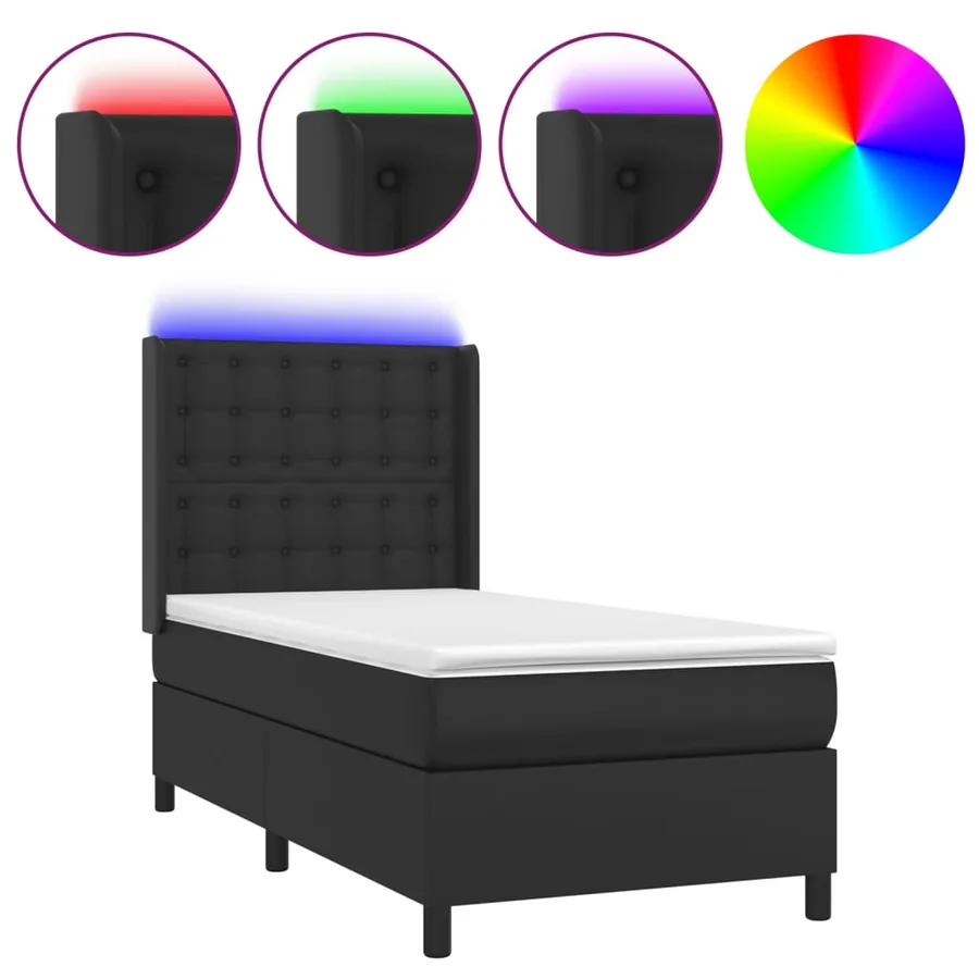 Sommier à lattes de lit matelas LED Noir 90x200 cm Similicuir - 2
