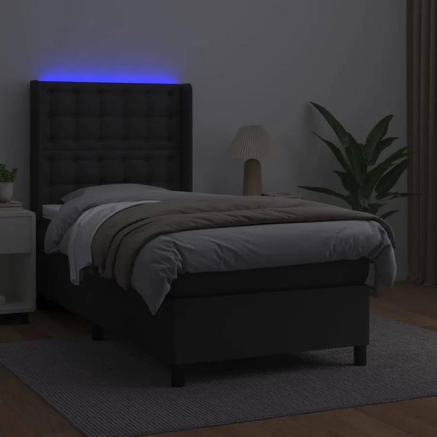 Sommier à lattes de lit matelas LED Noir 90x200 cm Similicuir - 3