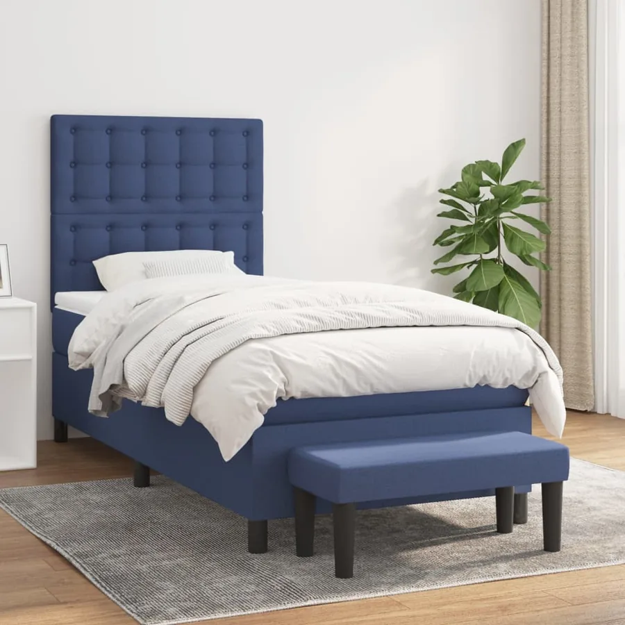 Sommier à lattes de lit avec matelas Bleu 90x200 cm Tissu