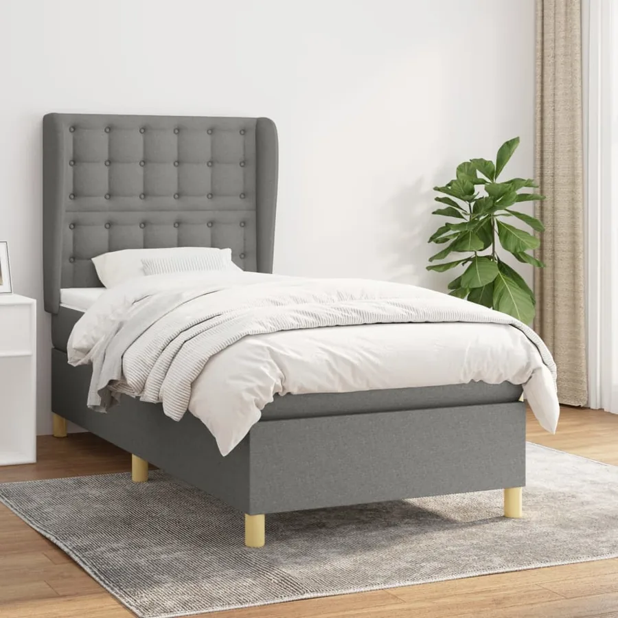 Sommier à lattes de lit avec matelas Gris foncé 90x200 cm Tissu
