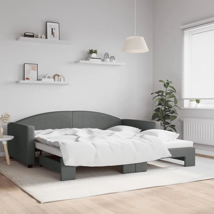 Lit de jour avec gigogne sans matelas gris foncé 100x200 cm