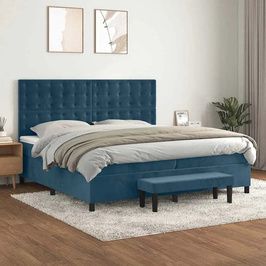 Sommier à lattes de lit et matelas Bleu foncé 200x200cm Velours