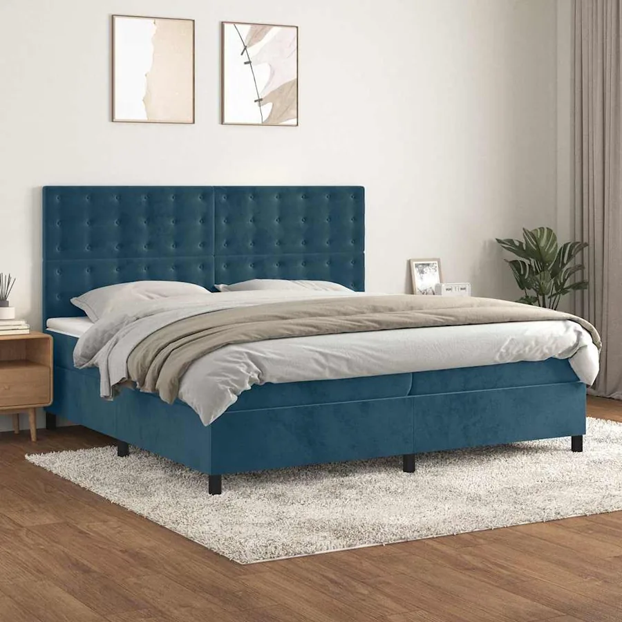 Sommier à lattes de lit et matelas Bleu foncé 200x200cm Velours