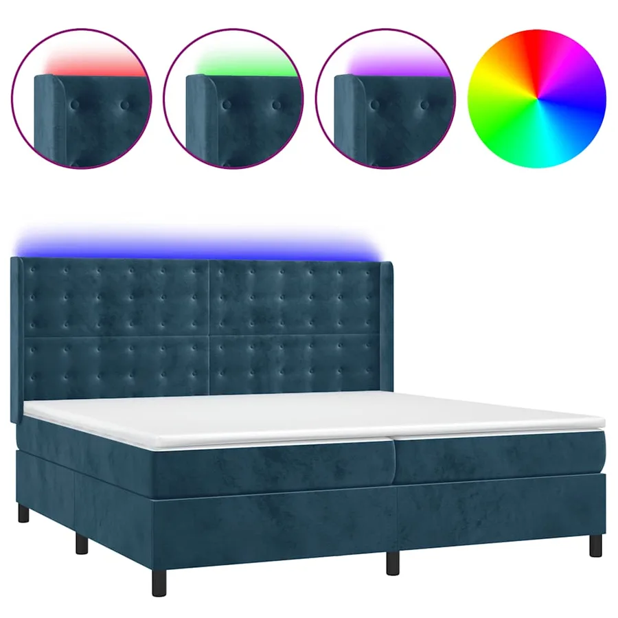 Sommier à lattes de lit matelas et LED Bleu foncé 200x200 cm - 2
