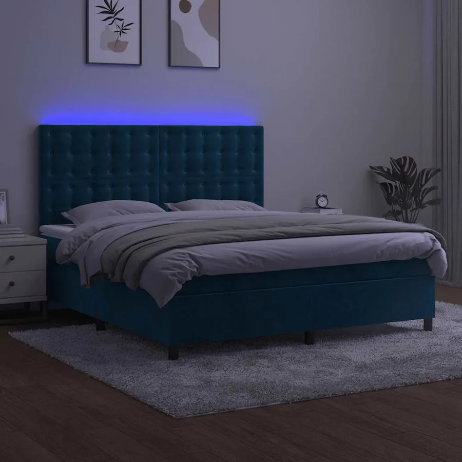 Sommier à lattes de lit matelas et LED Bleu foncé 180x200 cm - 4