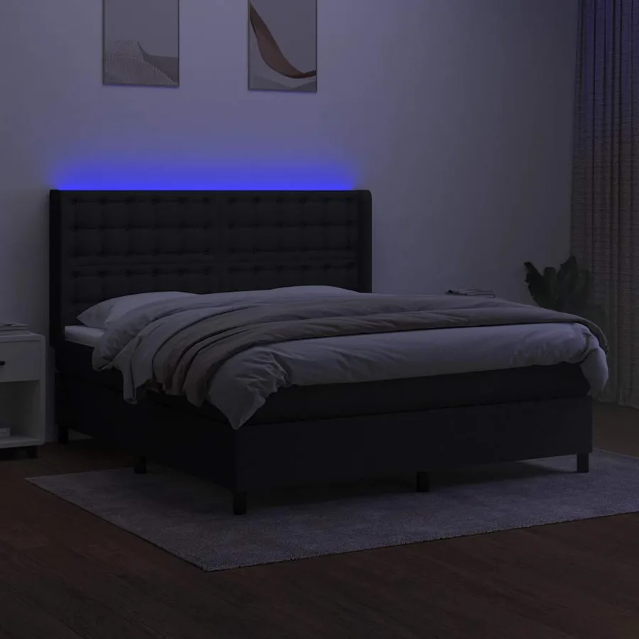 Sommier à lattes de lit matelas et LED Noir 180x200 cm Tissu - 3