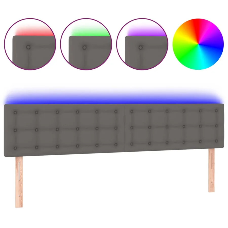 Tête de lit à LED Gris 180x5x78/88 cm Similicuir - 2