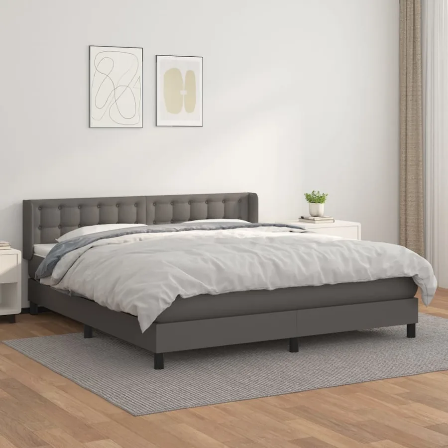 Sommier à lattes de lit avec matelas Gris 180x200 cm Similicuir