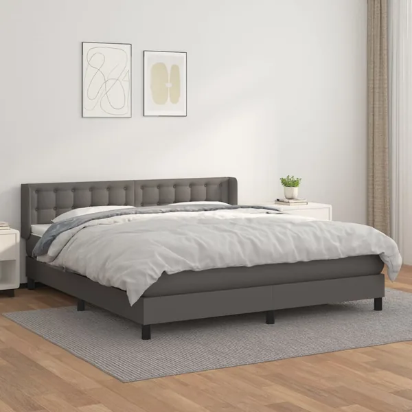 Sommier à lattes de lit avec matelas Gris 180x200 cm Similicuir