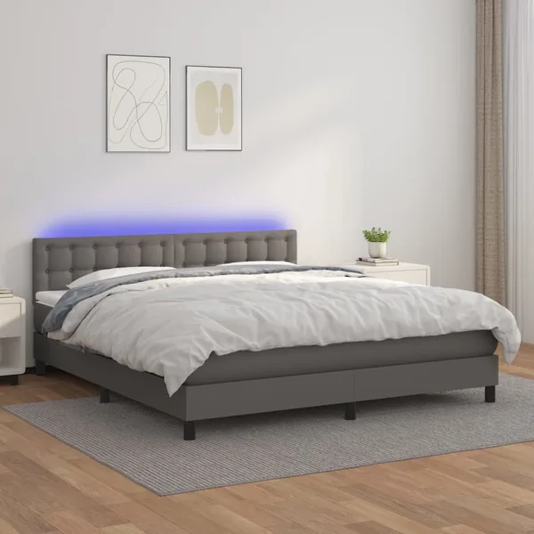 Sommier à lattes de lit avec matelas et LED Gris 180x200 cm