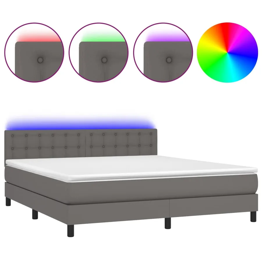 Sommier à lattes de lit avec matelas et LED Gris 180x200 cm - 2