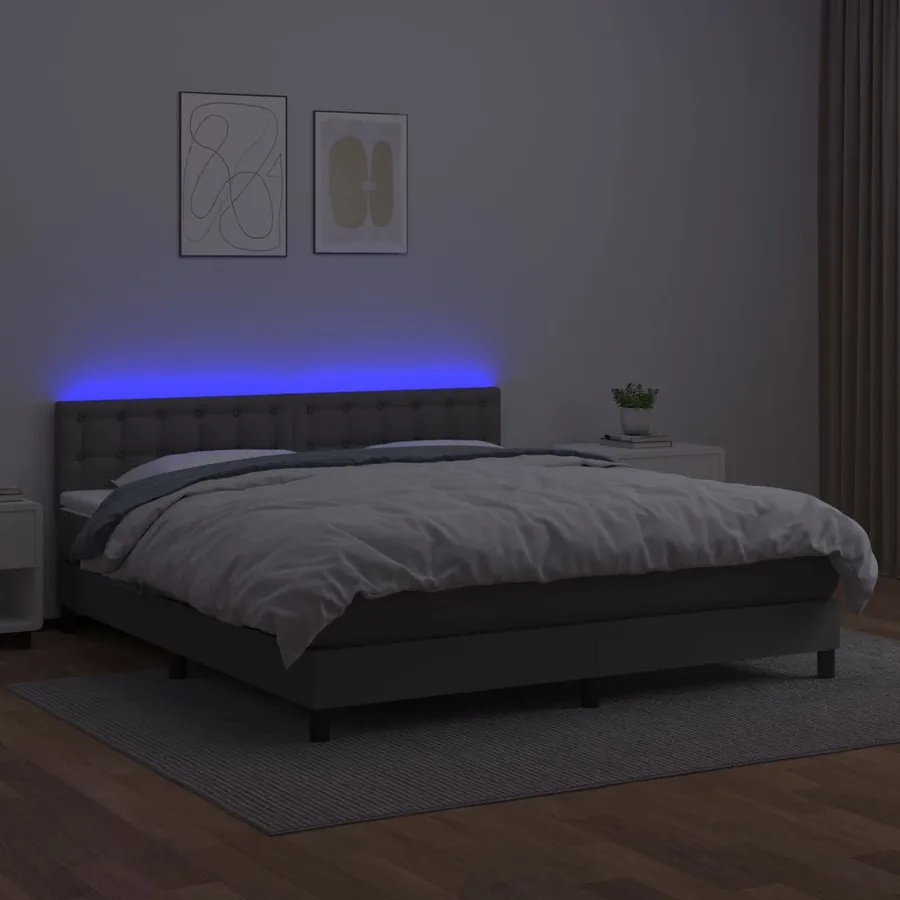 Sommier à lattes de lit avec matelas et LED Gris 180x200 cm - 4