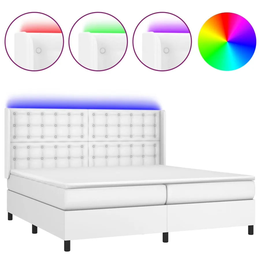 Sommier à lattes de lit matelas LED Blanc 200x200 cm Similicuir - 2