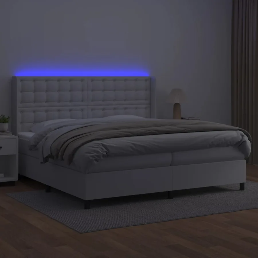 Sommier à lattes de lit matelas LED Blanc 200x200 cm Similicuir - 3