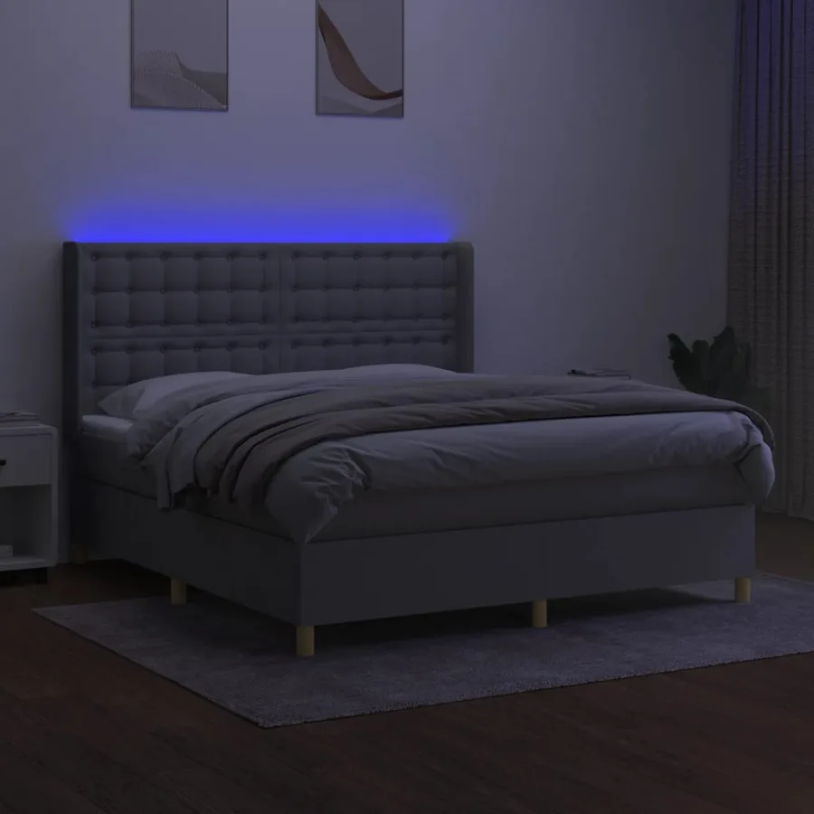 Sommier à lattes de lit matelas LED Gris clair 180x200 cm Tissu - 3