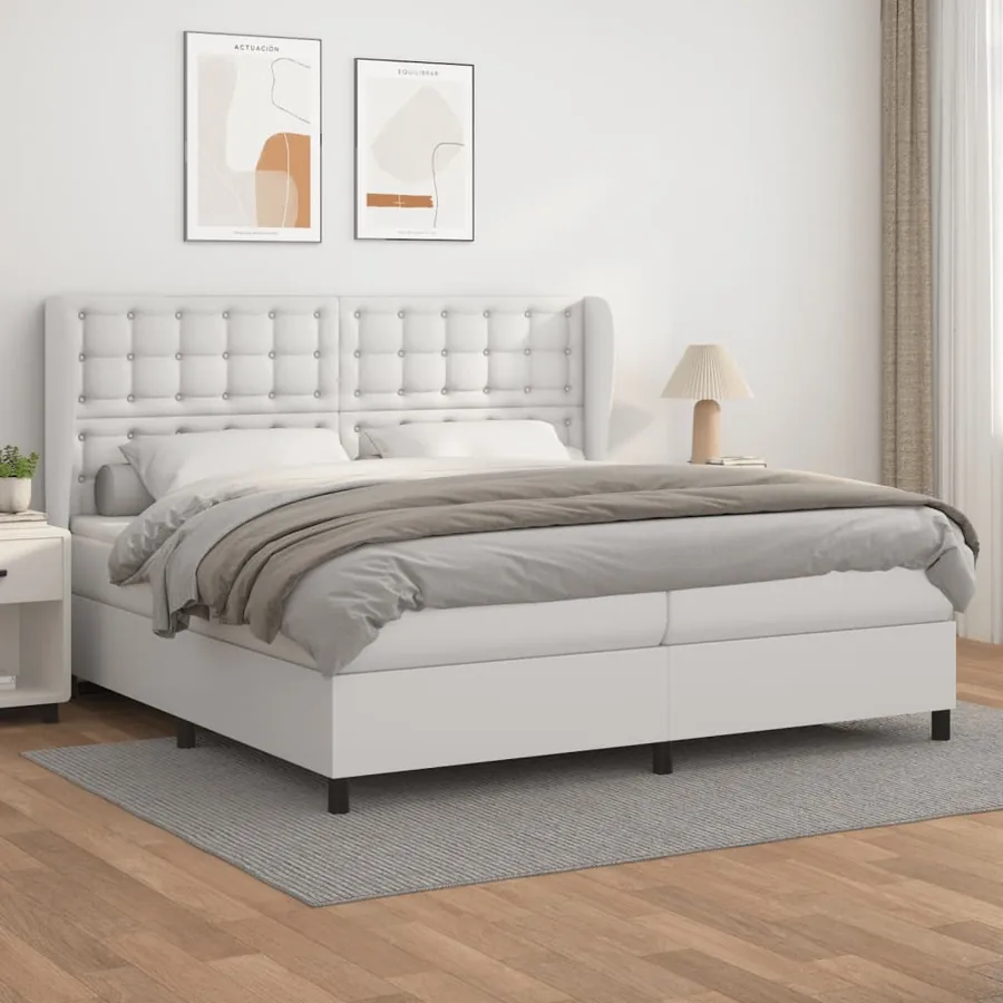 Sommier à lattes de lit avec matelas Blanc 200x200cm Similicuir