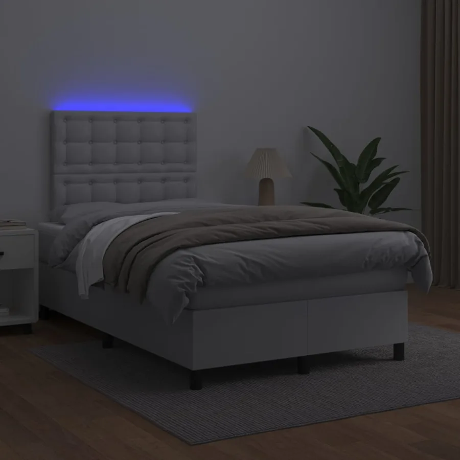 Sommier à lattes de lit avec matelas et LED Blanc 120x200 cm - 4