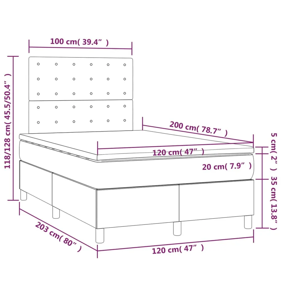 Sommier à lattes de lit avec matelas et LED Blanc 120x200 cm - 8