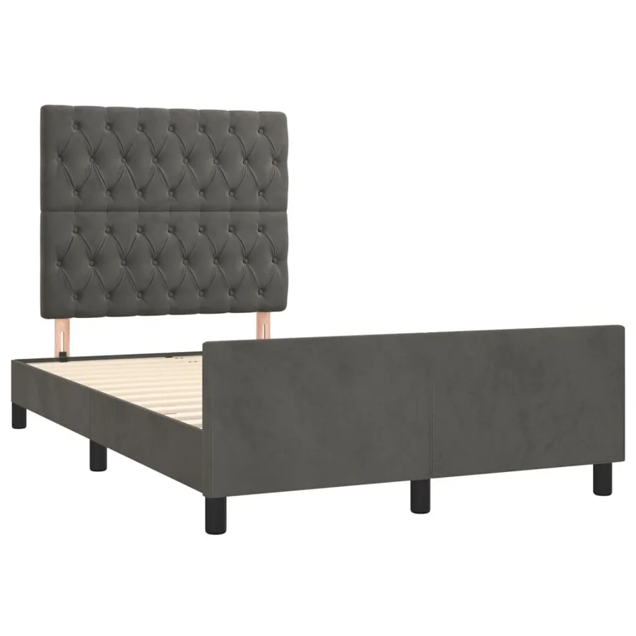 Cadre de lit sans matelas gris foncé 120x200 cm velours - 4