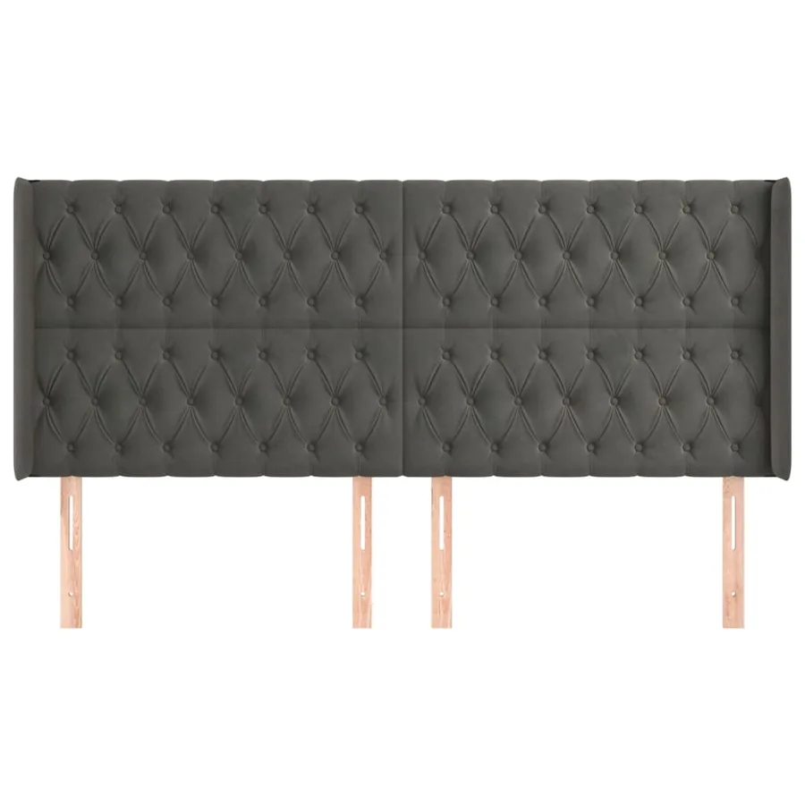 Tête de lit avec oreilles Gris foncé 203x16x118/128 cm Velours - 3