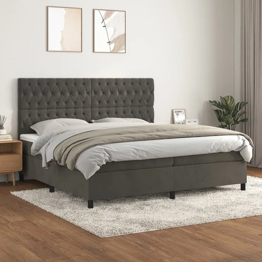 Sommier à lattes de lit et matelas Gris foncé 200x200cm Velours