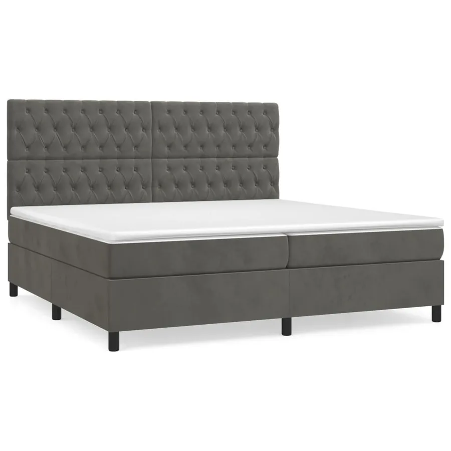Sommier à lattes de lit et matelas Gris foncé 200x200cm Velours - 2