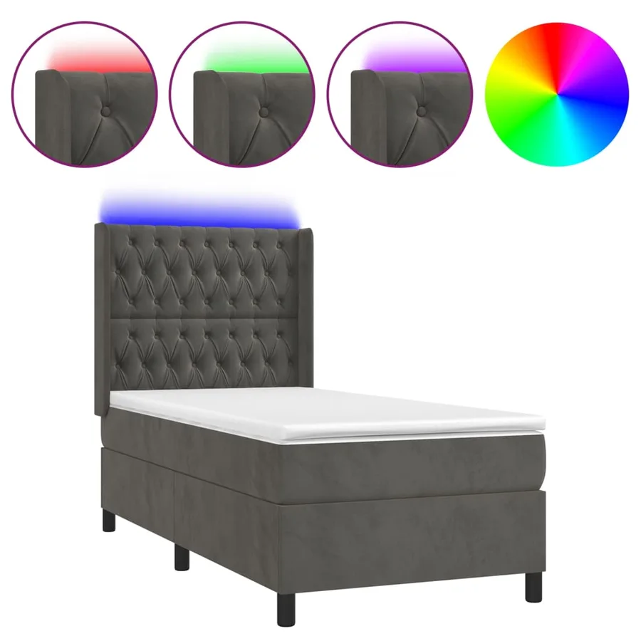 Sommier à lattes de lit matelas et LED Gris foncé 100x200 cm - 2