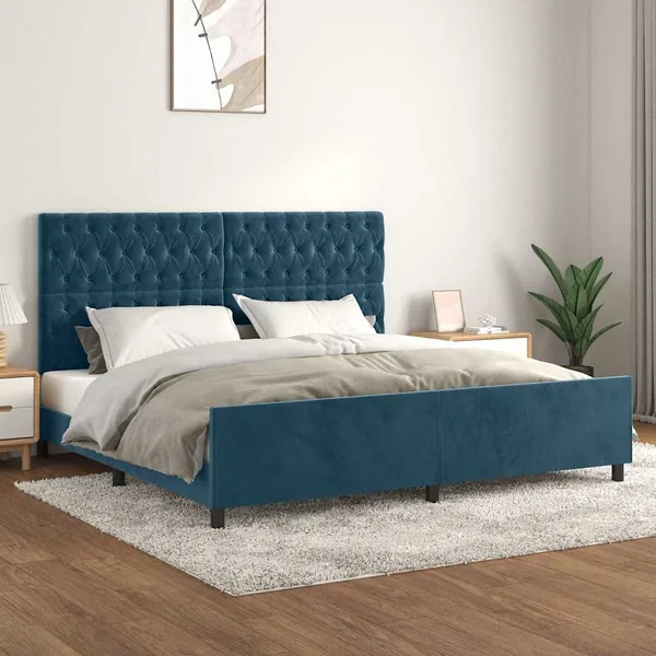 Cadre de lit sans matelas bleu foncé 200x200 cm velours