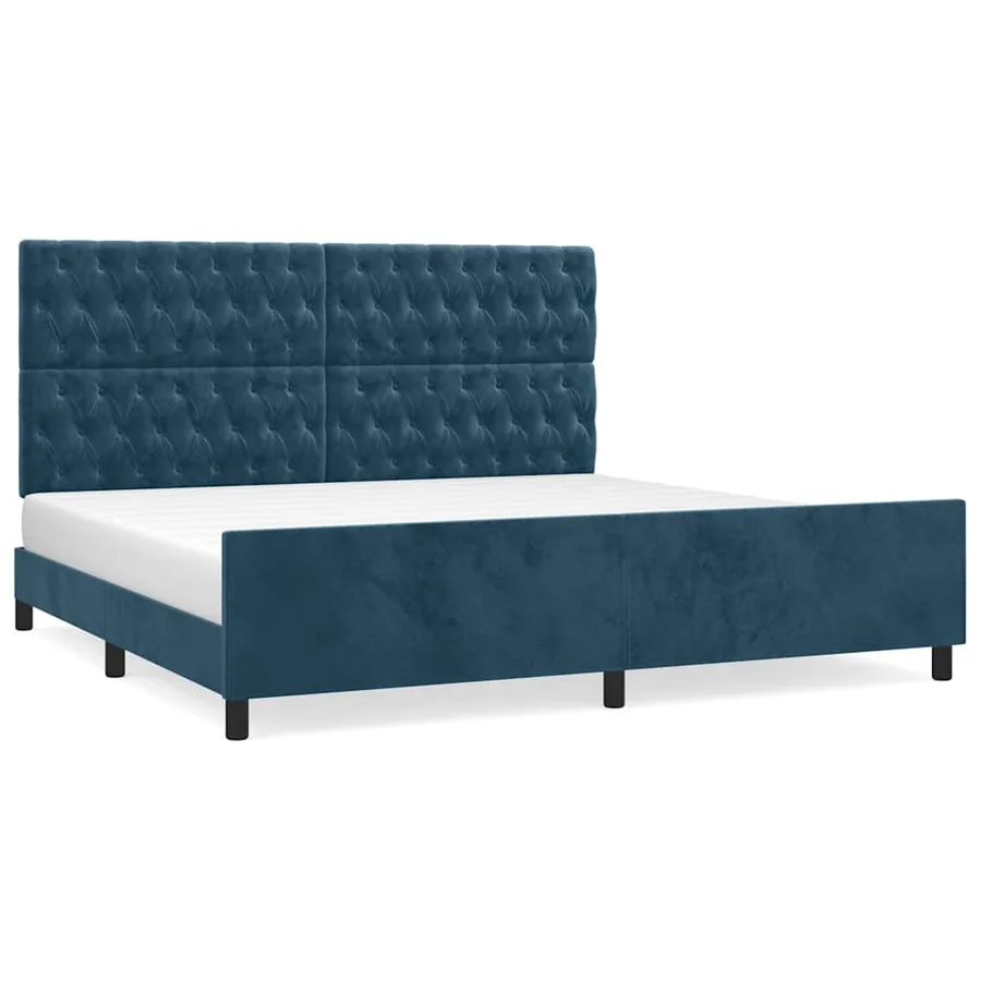 Cadre de lit sans matelas bleu foncé 200x200 cm velours - 2
