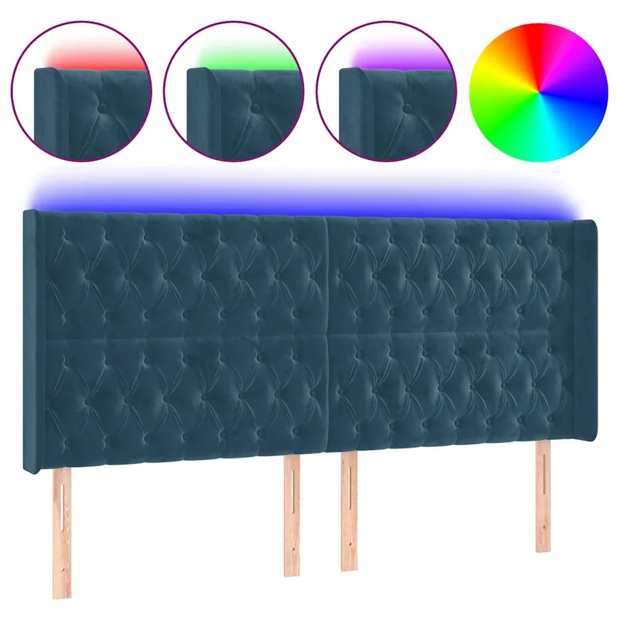 Tête de lit à LED Bleu foncé 203x16x118/128 cm Velours - 2