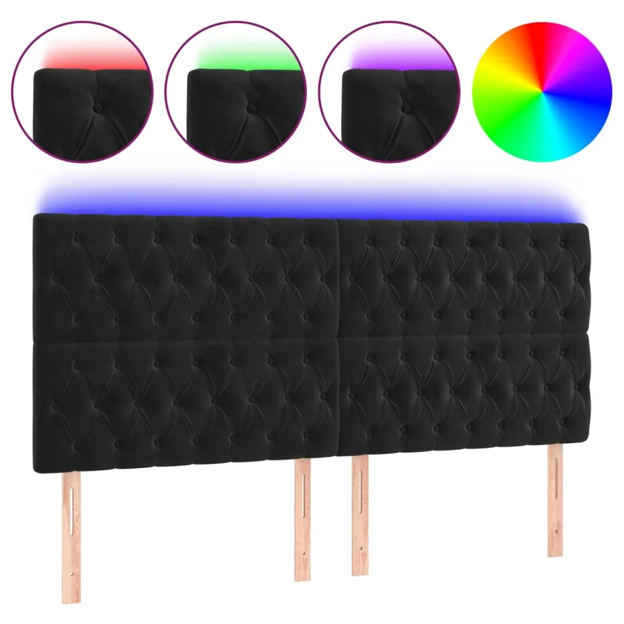 Tête de lit à LED Noir 200x7x118/128 cm Velours - 2